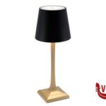 lampade ROMA-LAMPADA DA TAVOLO ALLUMINIO E FERRO STELO ORO-CAPPELLO NERO RICARICABILE CM 10X10XH.26 SECURIT