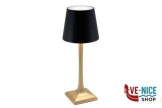 lampade ROMA-LAMPADA DA TAVOLO ALLUMINIO E FERRO STELO ORO-CAPPELLO NERO RICARICABILE CM 10X10XH.26 SECURIT