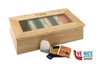 0 SCATOLA BORTABUSTINE THE CM.33,5X20 H.9 IN LEGNO CON FINESTRA TRASPARENTE CON INCISIONE -TEE- 4 SCOMAPRTI PER CIRCA 30 BUSTINE CAD. 11575 APS ASSHEUER POTT GMBH E CO KG