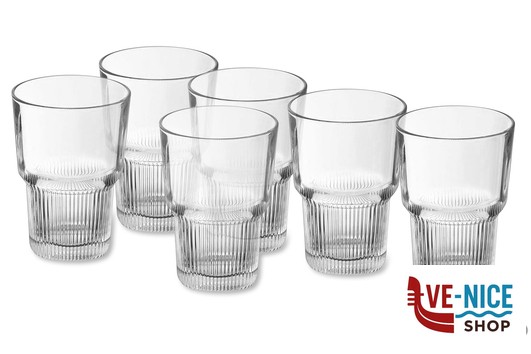 vetro STARLINE - CONFEZIONE 6 BICCHIERI ALTI CL 35 IMPILABILI IN VETRO TEMERATO ARC INTERNATIONAL FRANCE