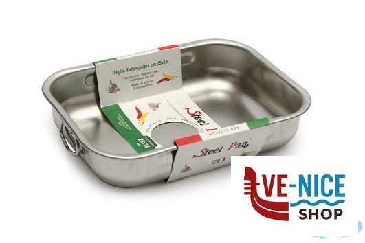 inox STEEL-TEGLIA RETTANGOLARE CM 25X19X5,5 INOX INTERNO CON RILIEVO ANTIGRAFFIO STEEL PAN SRL - immagine 3
