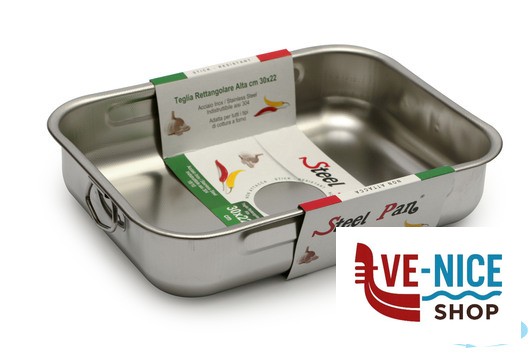 inox STEEL-TEGLIA RETTANGOLARE CM 30X22X6,8 ALTA INOX INTERNO CON RILIEVO ANTIGRAFFIO STEEL PAN SRL - immagine 3