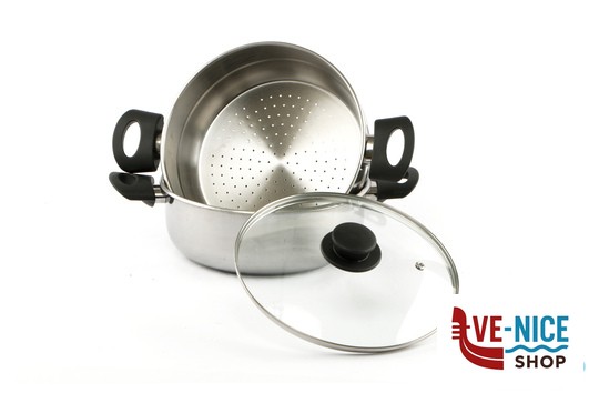 inox STEEL-VAPORIERA CON CESTELLO E COPERCHIO VETRO CM24 148905 STEEL PAN SRL