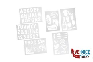 segnaletiche SET DA 6 STENCIL CON LETTERE, NUMERI, FORME E SOCIAL MEDIA CM 22X32 SECSTN-5 SECURIT