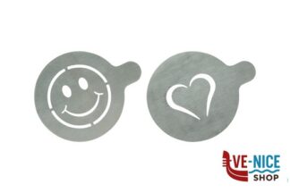 prima colazione SET DA 2 STENCIL IN ACCIAIO INOX PER DECORARE IL CAPPUCCINO A FORMA DI CUORE E DI SMILE CM 10,5X12,4X0,1   STN-SS-CO SECURIT