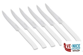 coltelli TAGLIENTISSIMI-CONFEZIONE 6 COLTELLI BISTECCA LAMA DENTATA CM 11 MANICO BIANCO MARIETTI COLTELLERIA SPA