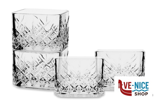 ciotolina TIMELESS - CONFEZIONE 4 COPPETTE QUADRATE IMPILABILI CL 23,5 CM 8 H.6,2 PASABAHCE