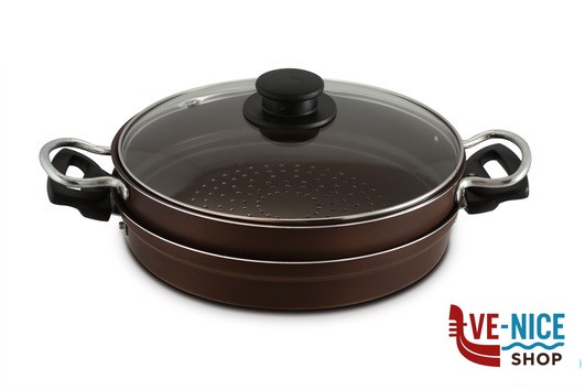 mondo cottura VAPORIERA 2 MANICI CM.24 CON COPERCHIO IN VETRO 260245 VALSECCHI CASALINGHI