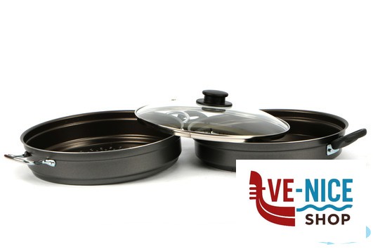 mondo cottura VAPORIERA 2 MANICI CM.28 CON COPERCHIO IN VETRO VALSECCHI CASALINGHI - immagine 2