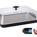 0 VASSOIO TERMICO RET. COPERCHIO CM43X2 H14. BASE PS NERO,VASSOIO INOX 18/0,COPERCHIO TRASPARENTE,2 REFRIGERATORI,1 CINTURA SILICONE PER TRASPORTO 09091 APS  ASSHEUER POTT GMBH E CO KG