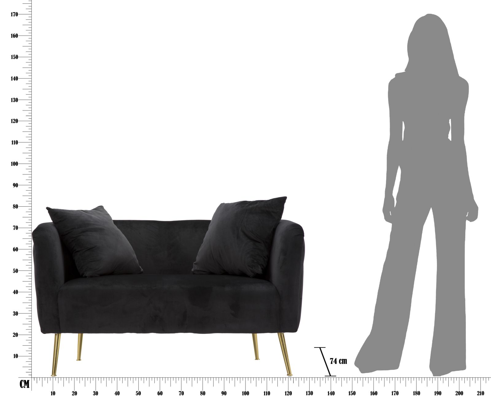 DIVANETTO BUCAREST NERO CM 127X74X71 stile GLAM - immagine 14