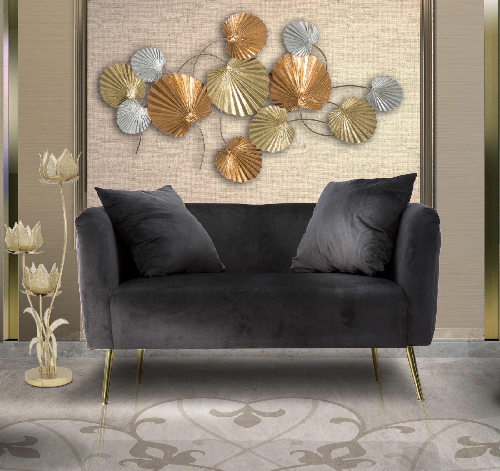 DIVANETTO BUCAREST NERO CM 127X74X71 stile GLAM - immagine 12