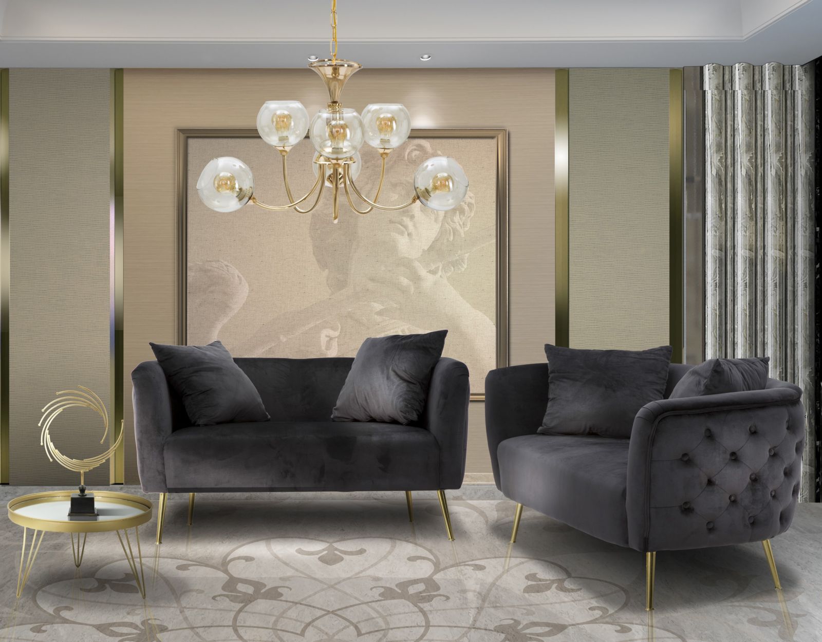 DIVANETTO BUCAREST NERO CM 127X74X71 stile GLAM - immagine 13