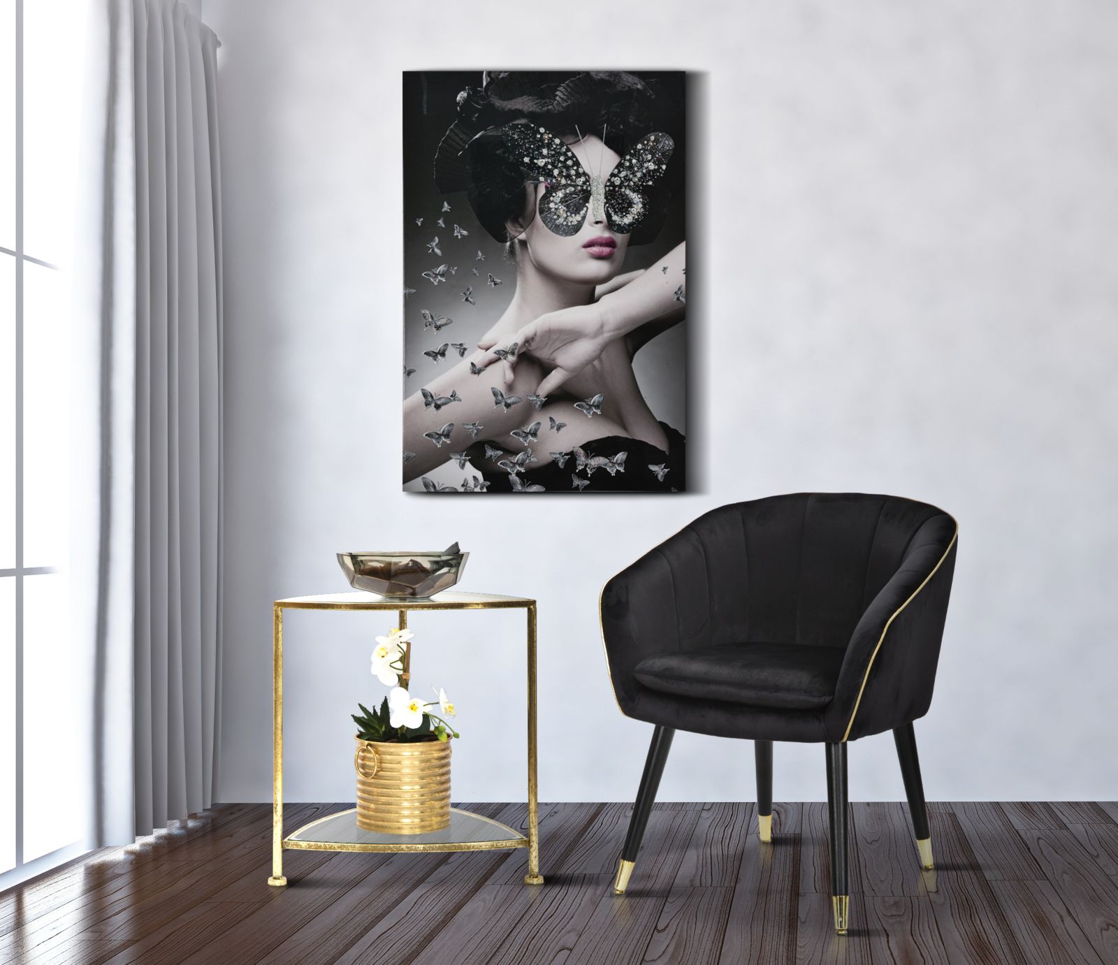 POLTRONA PARIS NERA/GOLD CM 62X58X78 stile GLAM - immagine 9