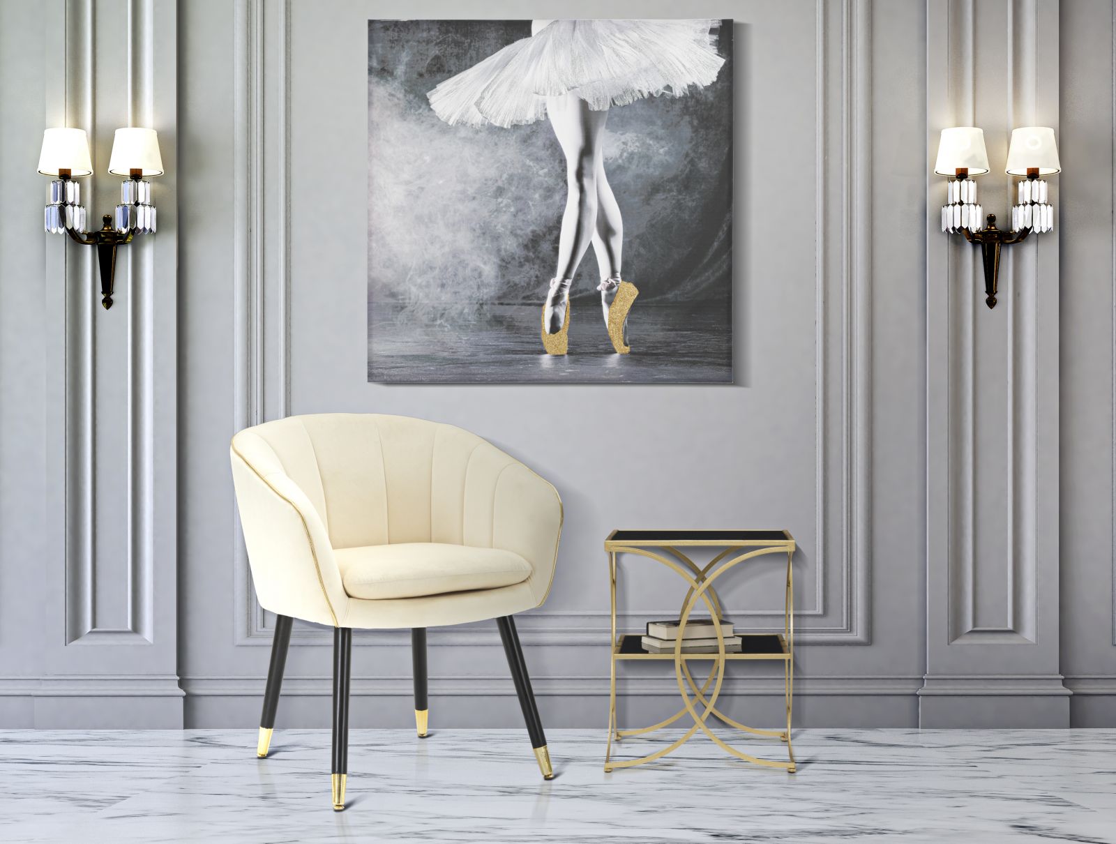 POLTRONA PARIS CREMA/GOLD CM 62X58X78 stile GLAM - immagine 10