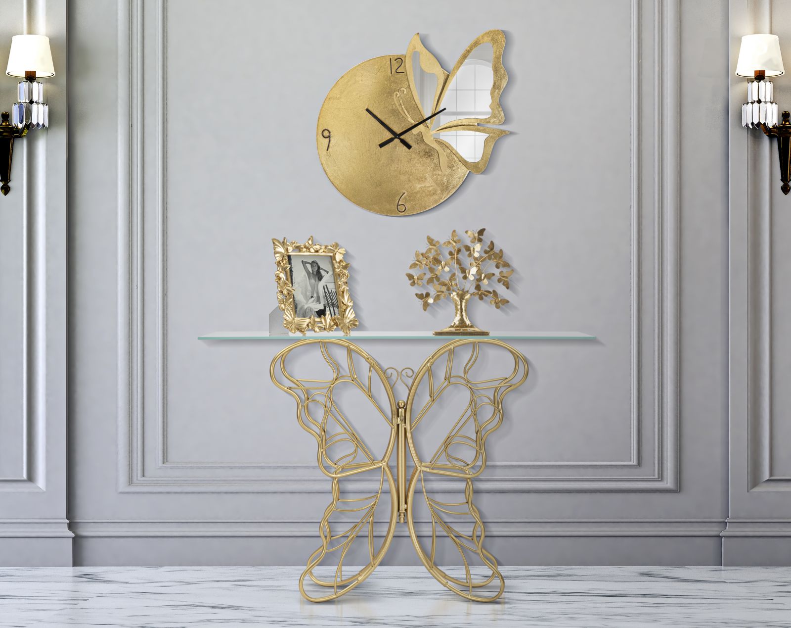 CONSOLE BUTTERFLY CM 110X40X76 stile GLAM - immagine 9