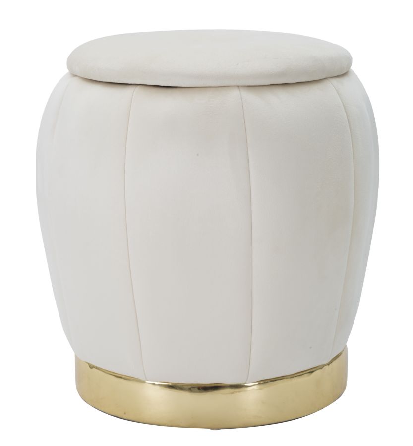 PUFF/CONTENITORE PARIS CREMA/GOLD CM Ø 43X43 stile GLAM - immagine 2