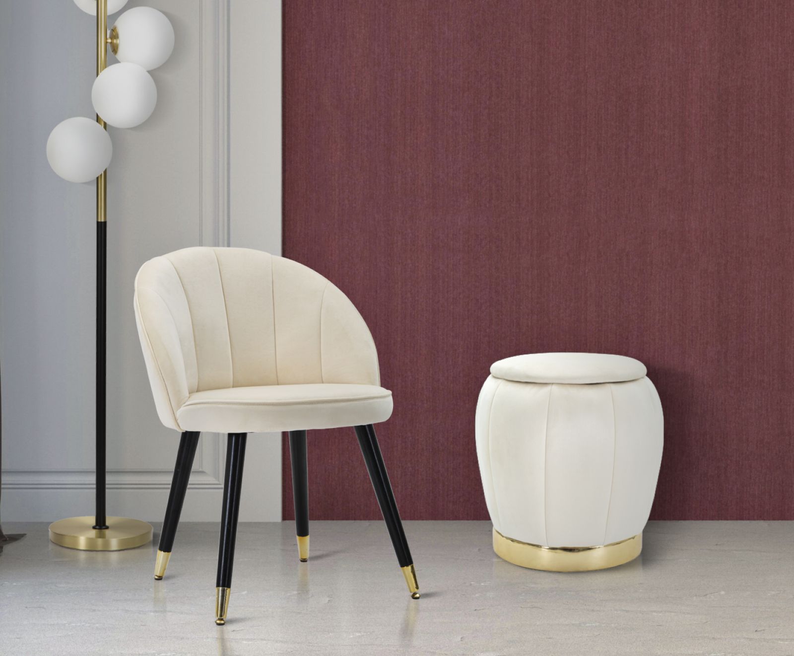 PUFF/CONTENITORE PARIS CREMA/GOLD CM Ø 43X43 stile GLAM - immagine 8