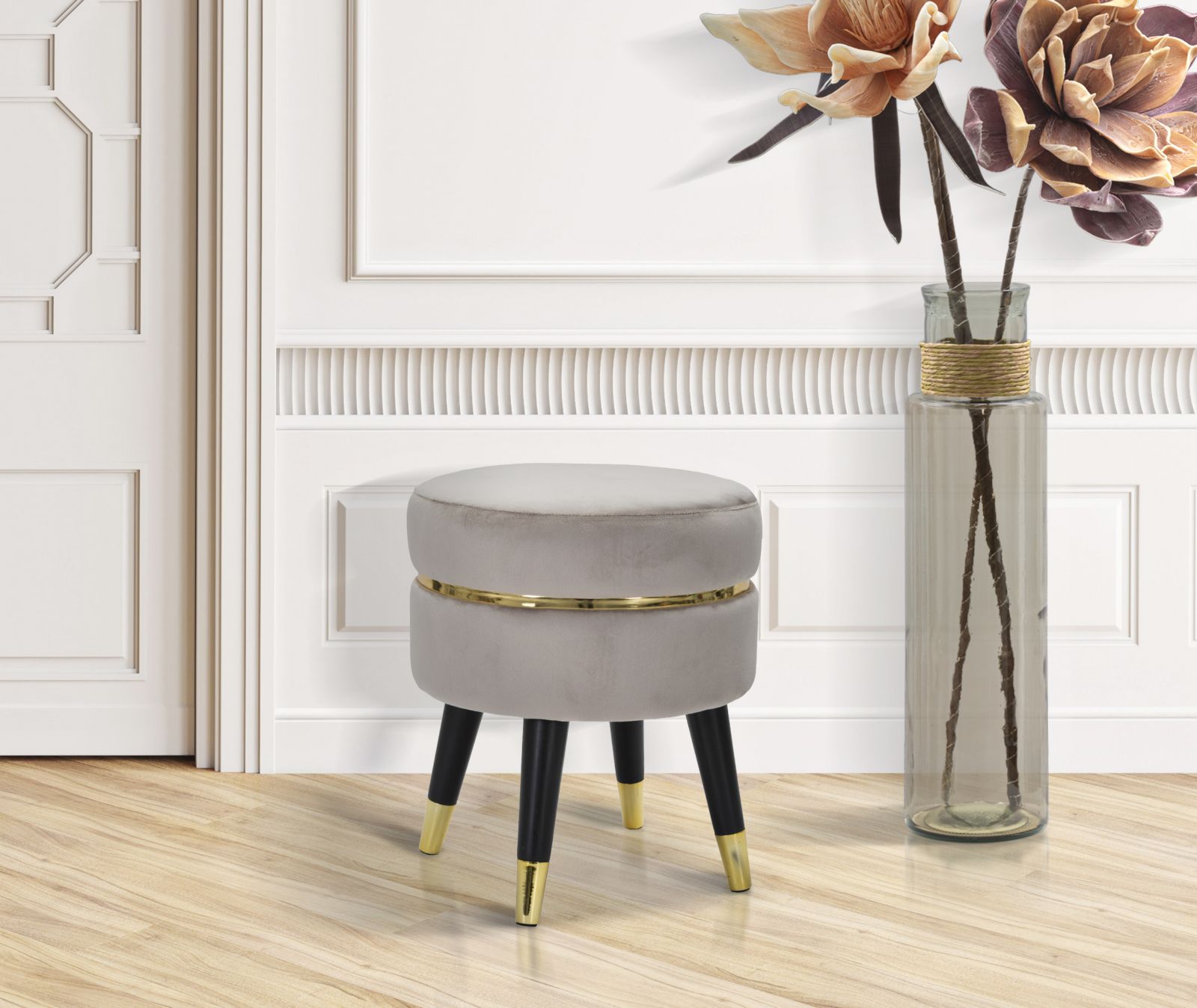 SGABELLO PARIS GRIGIO/GOLD CM Ø 35X40,5 stile GLAM - immagine 7