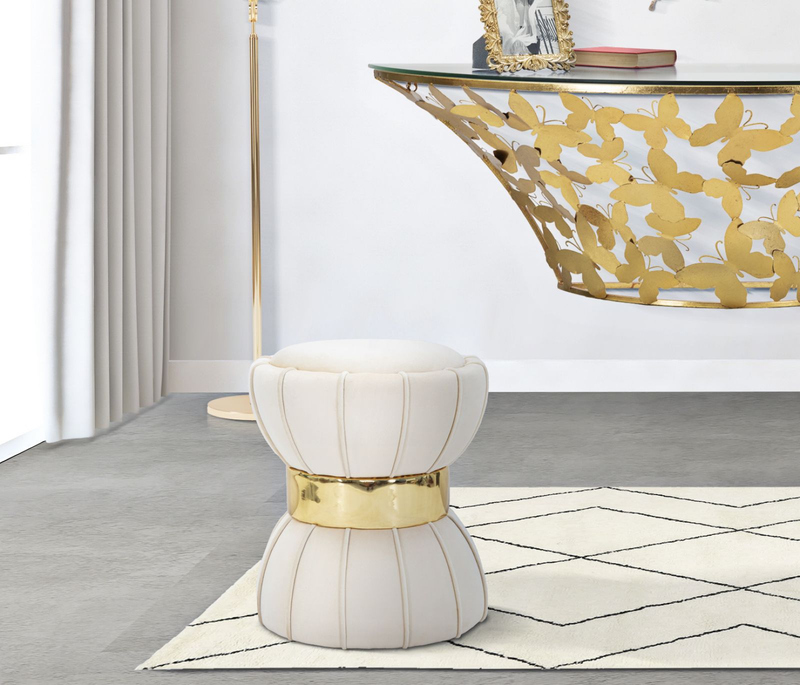 SGABELLO FLOWER CM CREMA CM Ø 40X44 stile GLAM - immagine 6