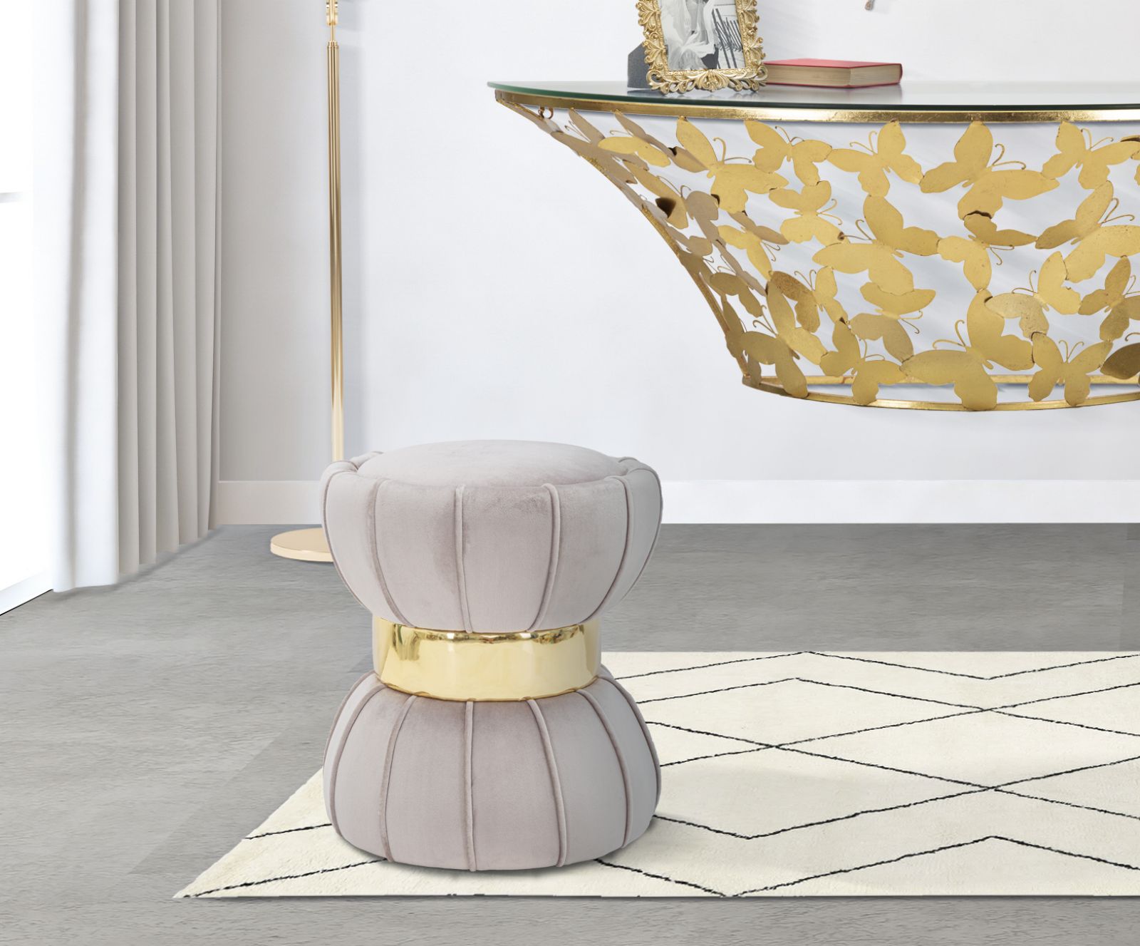 SGABELLO FLOWER CM GRIGIO CM Ø 40X44 stile GLAM - immagine 6