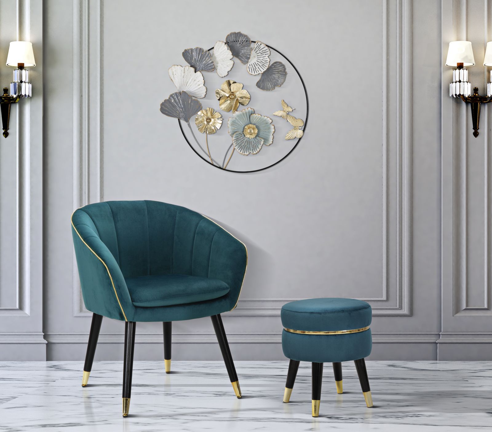 SGABELLO PARIS OTTANIO/GOLD CM Ø 35X40,5 stile GLAM - immagine 7