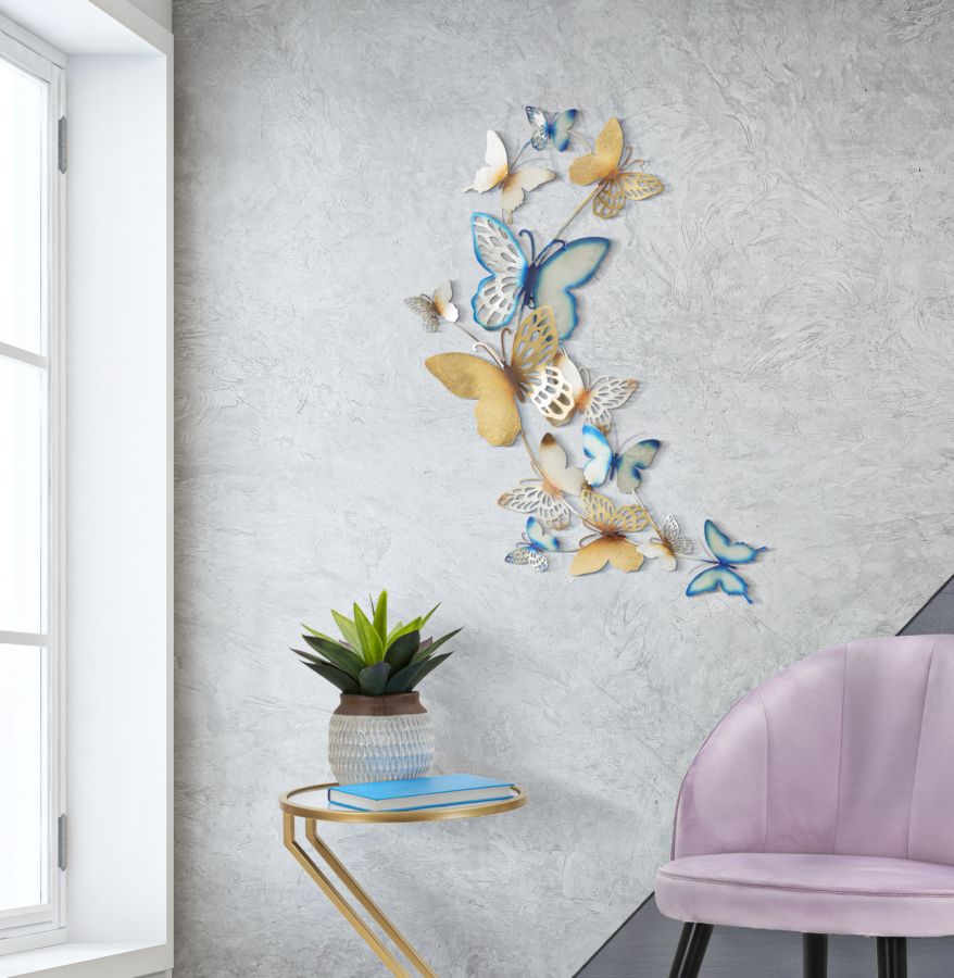 PANNELLO DA MURO BUTTERFLIES ORO/CELESTE C CM 59,5X4X111,5 stile GLAM - immagine 6