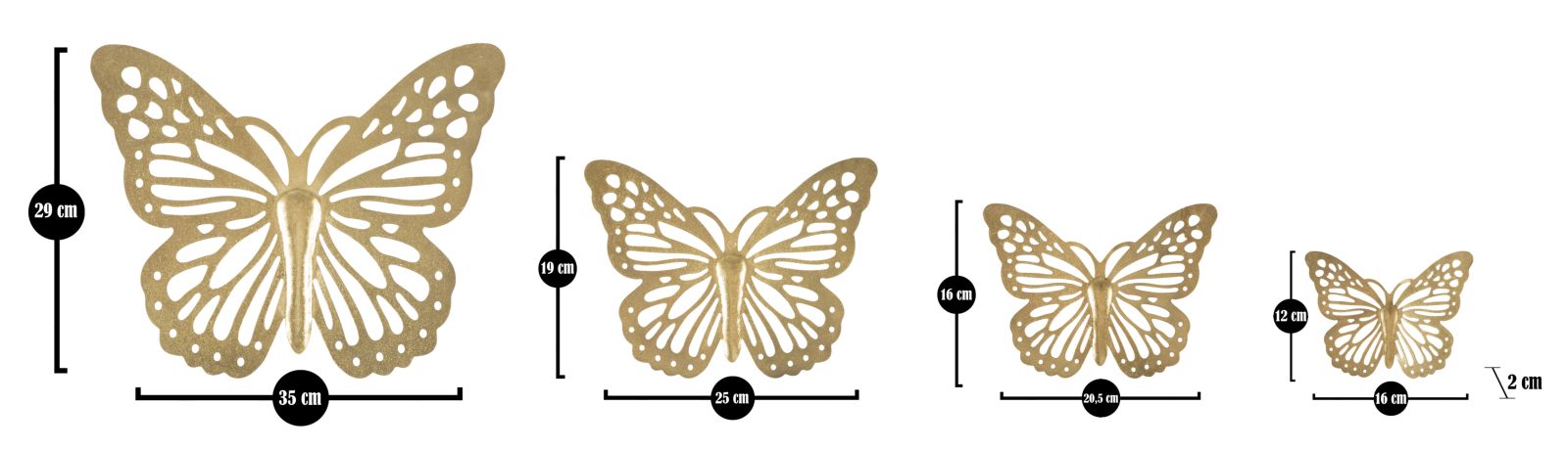 FARFALLE DA MURO SET 4 PZ CM 35X2X29-25X2X19-20,5X2X16-16X2X12 stile GLAM - immagine 8