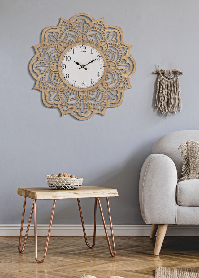 OROLOGIO DA MURO CARVING CM Ø 60X4,5 stile BOHO CHIC - immagine 6