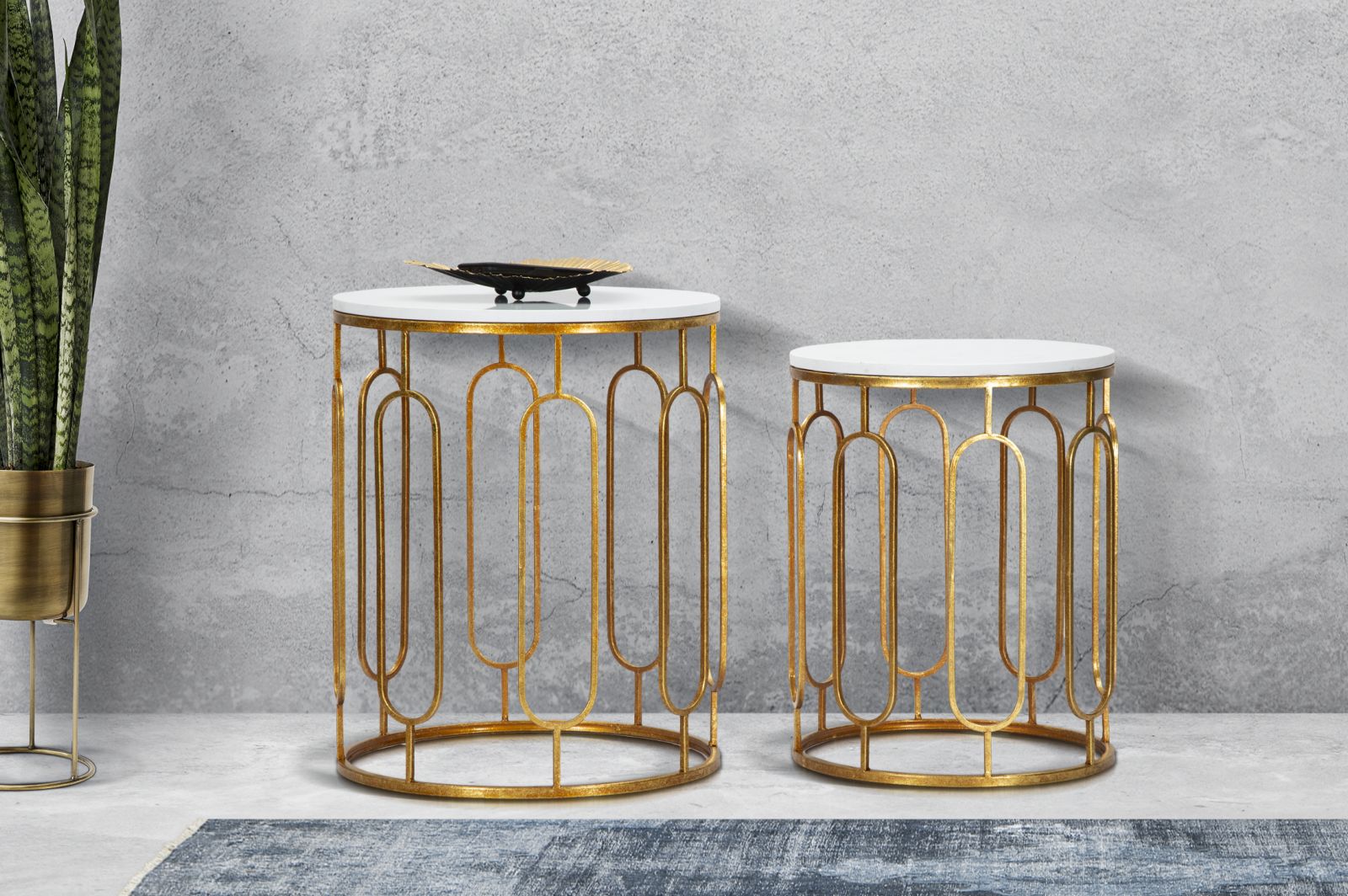 TAVOLINETTI TORY MARBLE COPPIA CM Ø 46X55-39X48 stile GLAM - immagine 6