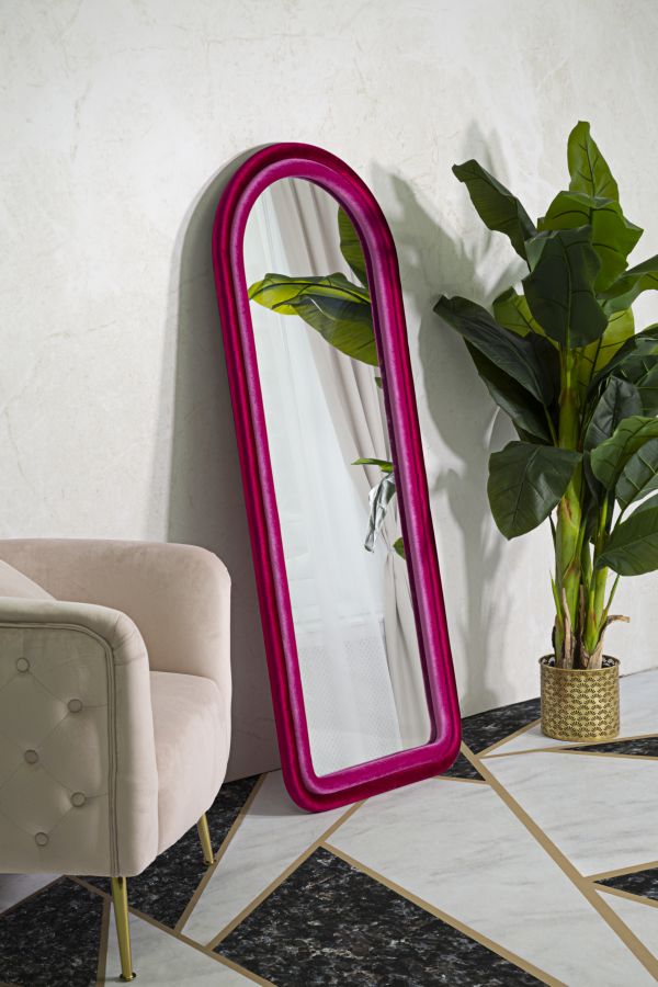 SPECCHIO DA MURO CLOE VELLUTO FUXIA CM 60X4X160 stile GLAM - immagine 6