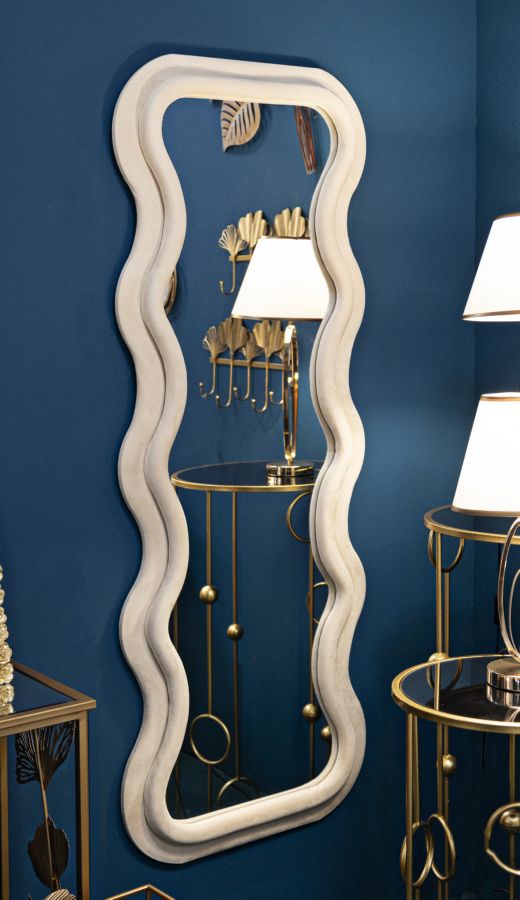 SPECCHIO DA MURO EMILY VELLUTO CREMA CM 60X6X160 stile GLAM - immagine 6