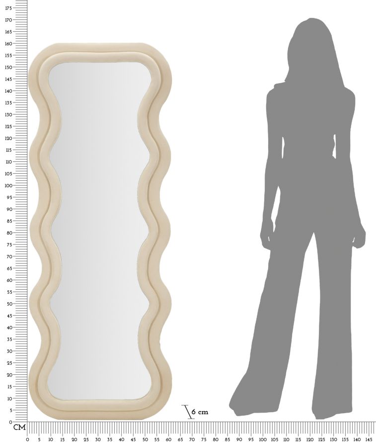 SPECCHIO DA MURO EMILY VELLUTO CREMA CM 60X6X160 stile GLAM - immagine 7