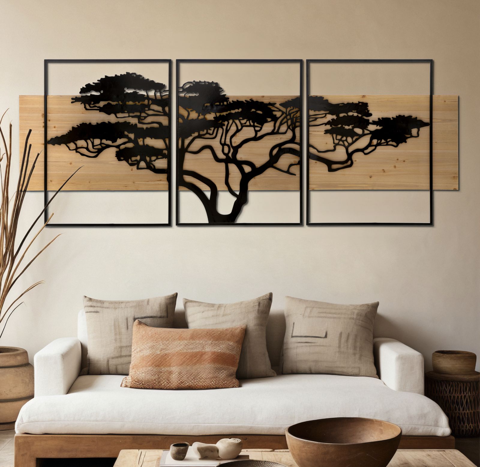 PANNELLO DA MURO LAGOS FERRO E WOOD SET 3PZ CM 204X2X80 (72X2X80-60X2X80) stile MODERN - immagine 6