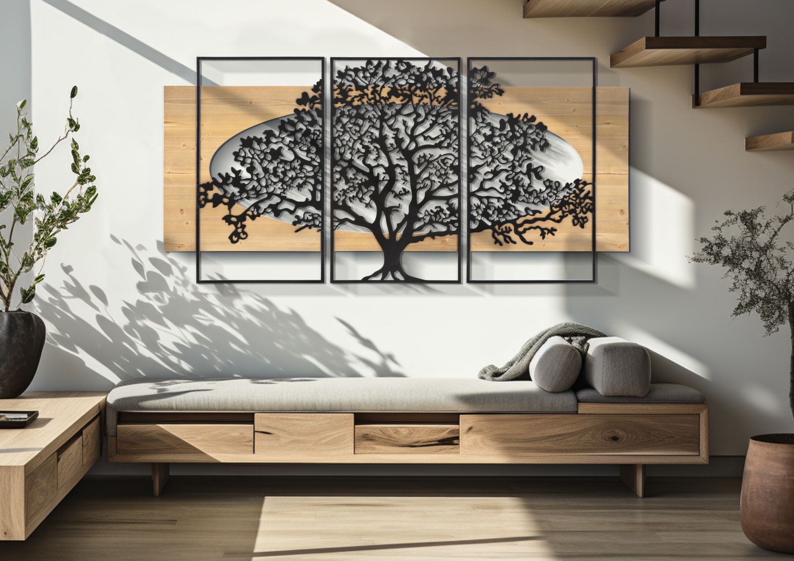 PANNELLO DA MURO TREE FERRO E WOOD SET 3PZ CM 176X2X90 (63X2X90-50X2X90) stile MODERN - immagine 6