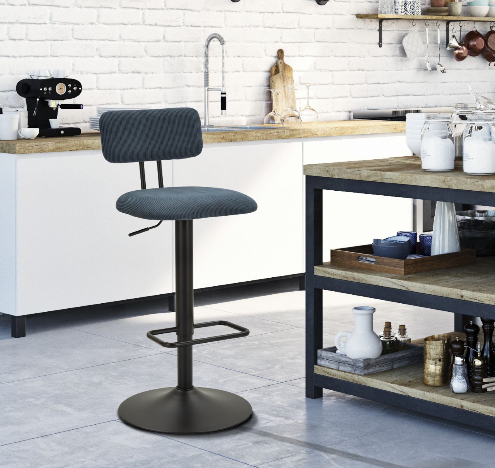 SGABELLO BAR LIGHT NAVY CM 41X47,5X85-106,5(SEDUTA CM 61-83) SET 2PCS stile MODERN - immagine 9