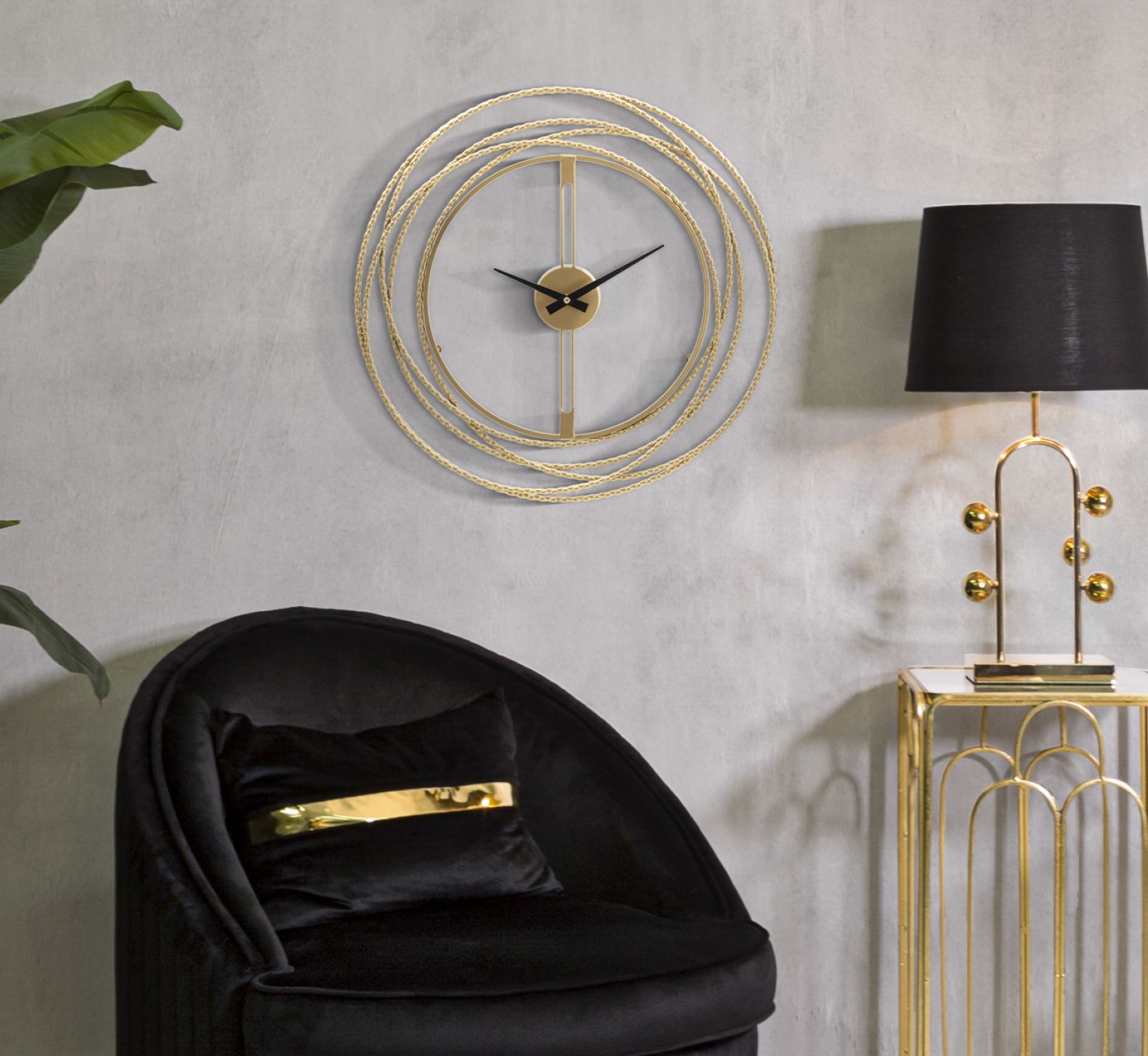 OROLOGIO DA MURO GOLD STRIPS CM Ø 50X4 stile GLAM - immagine 6