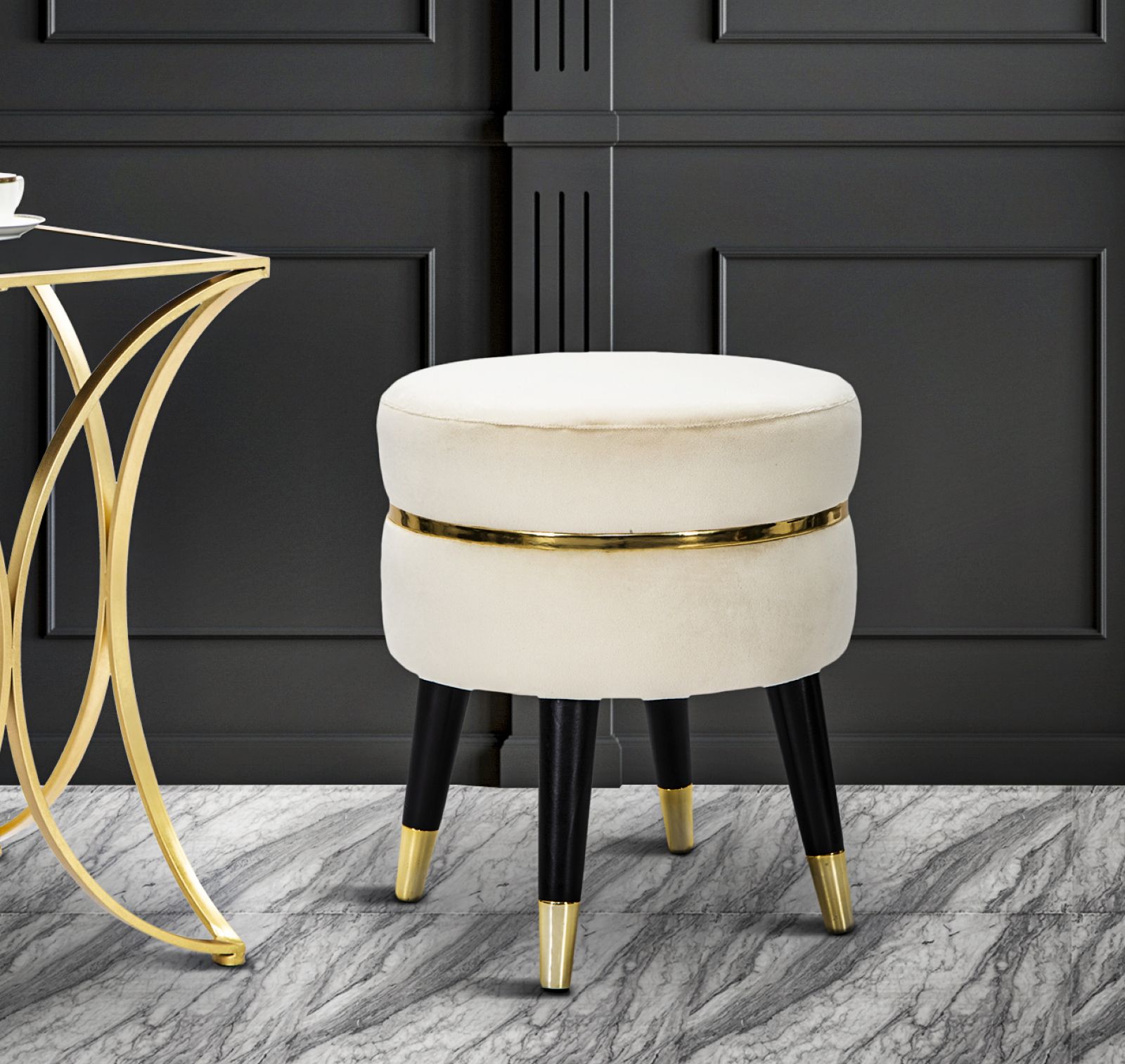 SGABELLO PARIS CREMA/GOLD CM Ø 35X40,5 stile GLAM - immagine 6