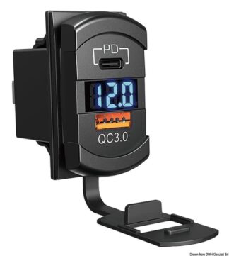 Osculati 14.195.63 Doppia Presa Usb A+C E Voltmetro 12/24V spine prese accendisigaro ed accessori