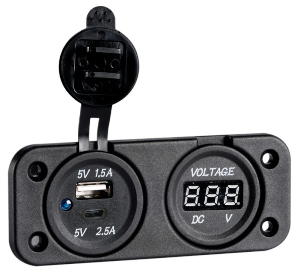 Osculati 14.517.52 Voltmetro Digitale E Presa Usb Doppia A+C voltometroamperometro digitale e prese corrente con montaggio ad incasso