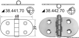 Osculati 38.441.70 Cerniera Inox 68X39 Mm cerniere spessore 2 mm