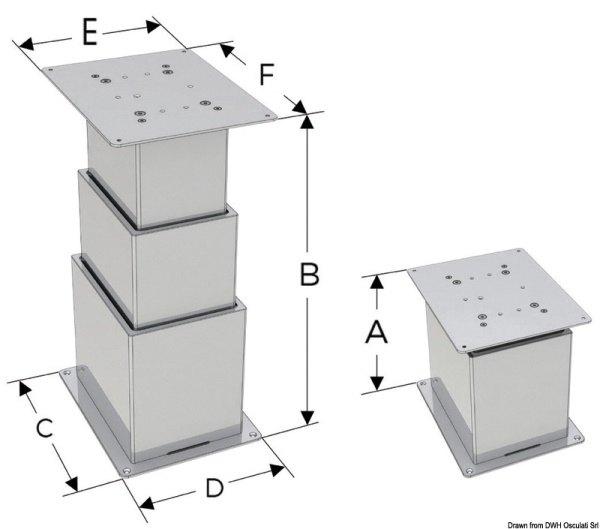 Osculati 48.743.12 Gamba Square 3 Stadi 12V gambe e supporti tavolo
