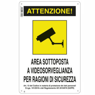 CARTELLO AREA VIDEOSORVEGLIATA    20x 30 ALLUMINIO 04104310ALB SEGNALETICA                  F