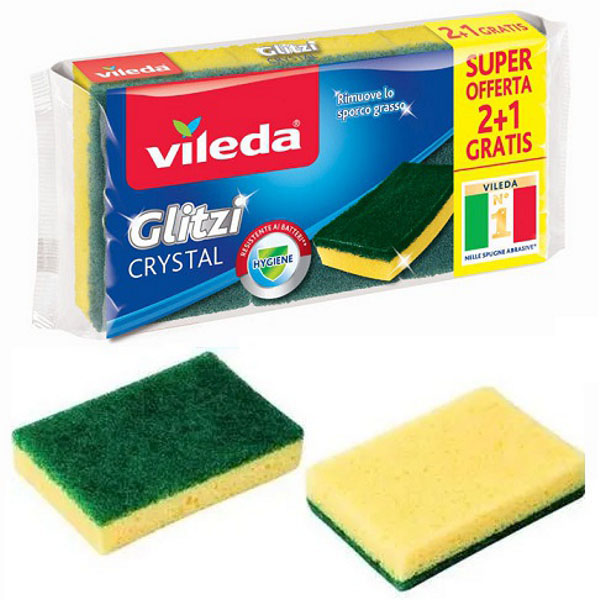 SPUGNA FIBRA VERDE GLITZI CRYSTAL Pz 2+1 VILEDA 169100 VILEDA C