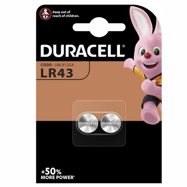 PILA BOTTONE ALKALINA Pz 2 1,5VLR43 DURACELL LR43/2 PILE F