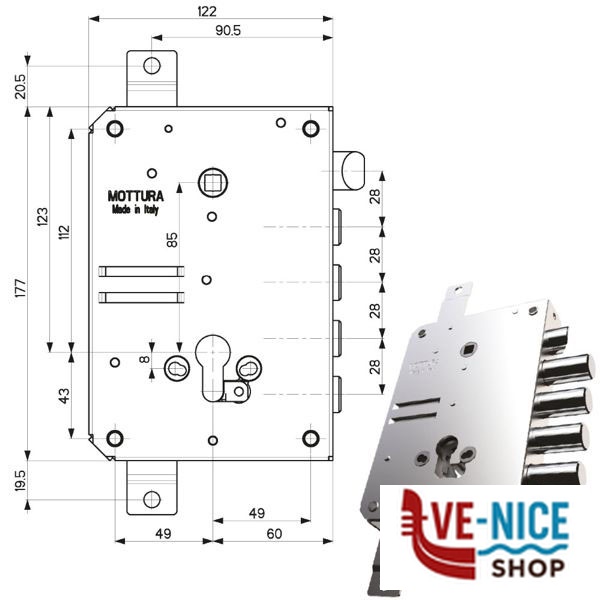 SERRATURA SIC.TRIPLICE 89B51 MOTTURA 89B515W800 MOTTURA SERR.BLINDATE S - immagine 2