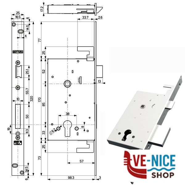 SERRATURA INF.FERRO TRIPLICE E57 89B85 MOTTURA 89B850W000 MOTTURA SERR.ALL/FERRO INF. S - immagine 2