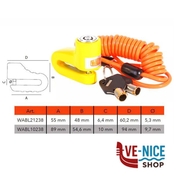 LUCCHETTO MOTO BLOCCADISCO mm 9,7 WABL WALLY WABL10238 CATENE E LUCCHETTI ANTIFURTO S - immagine 3