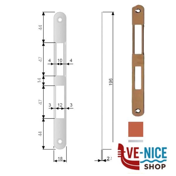 INCONTRO SERRATURE CENTRO 18x196 OTTONATO 1000 AGB B01000.39.03 AGB SERR.LEGNO INFILARE S - immagine 2