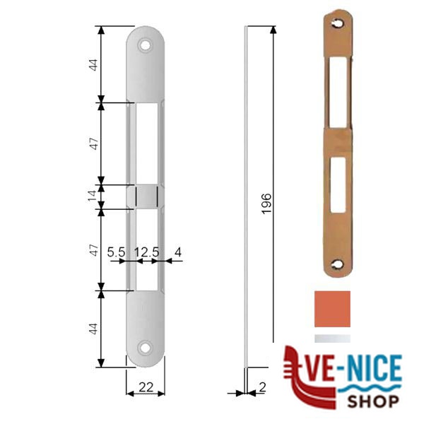 INCONTRO SERRATURE CENTRO 22x196 BRONZATO 1000 AGB B01000.01.22 AGB SERR.LEGNO INFILARE S - immagine 3